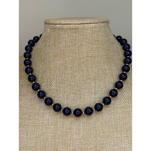 Monet Vintage Black Beaded Necklace With Gold-Tone Accents - Picture 1 of 9